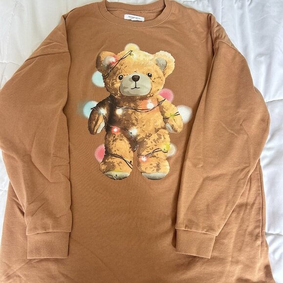 Grayson Threads Long Oversized Teddy Bear Sweatshirt Brown M Christmas Holiday - Picture 2 of 6